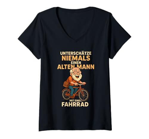 Damen Unterschätze Niemals einen Alten Mann mit einem Fahrrad T-Shirt mit V-Ausschnitt Damen Unterschätze Niemals einen Alten Mann mit einem Fahrrad T-Shirt mit V-Ausschnitt von Alten Mann Fahrrad
