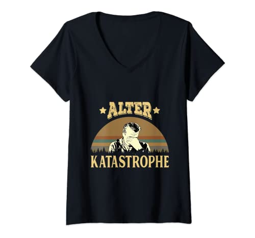 Damen Retro Vintage Lustiger Spruch - Alter Katastrophe T-Shirt mit V-Ausschnitt von Alter Katastrophe Facepalm Meme Humor Geschenk