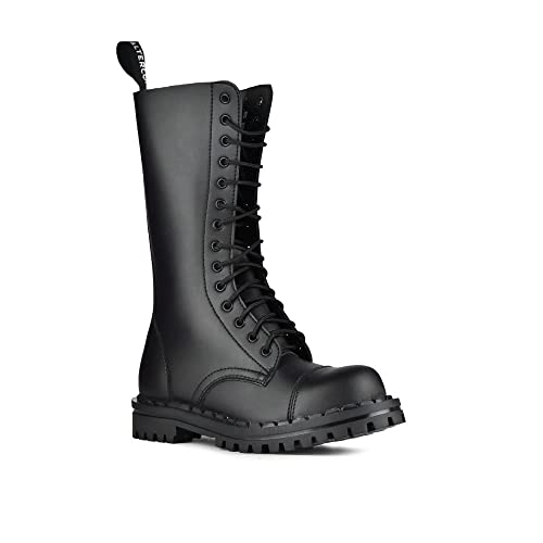 Altercore Kampfstiefel Militär Springerstiefel Damen Herren Unisex Schwarz Vegan 14 Löcher Stahlkappe Punk von Altercore