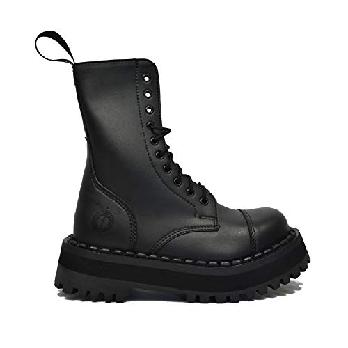 Altercore Kampfstiefel Schwarz Vegan Unisex Damen Herren 10 Ösen Militär Heer Punk Stahlkappe Ranger Hohe Sohle von Altercore