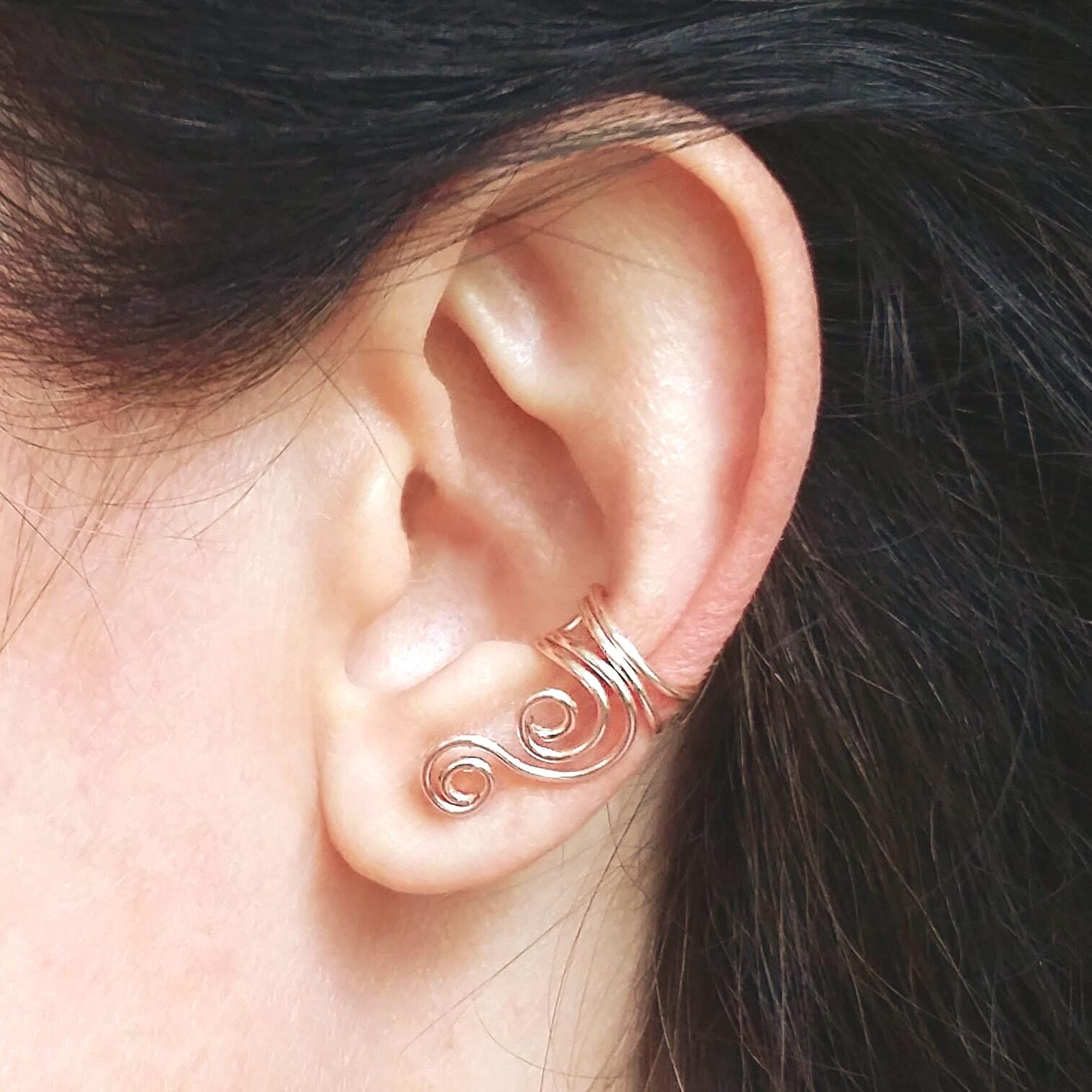 Rose Gold Ohrmanschette, Geschweiften Ohr Wickeln, Swirly Kein Durchbohren Ohrring, Clip Auf Silber Handgemachte Ohrmanschette von AlteredElegance