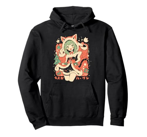Weihnachten Katze Mädchen Anime Waifu Kawaii Japan Urlaub niedlich Pullover Hoodie von Alternative Christmas Manga Japan Anime Woman co.