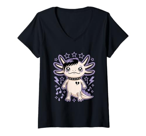 Damen Emo Axolotl Gothic Axolotl Design Alternative Goth Axolotl T-Shirt mit V-Ausschnitt von Alternative Goth Axolotl Vibes