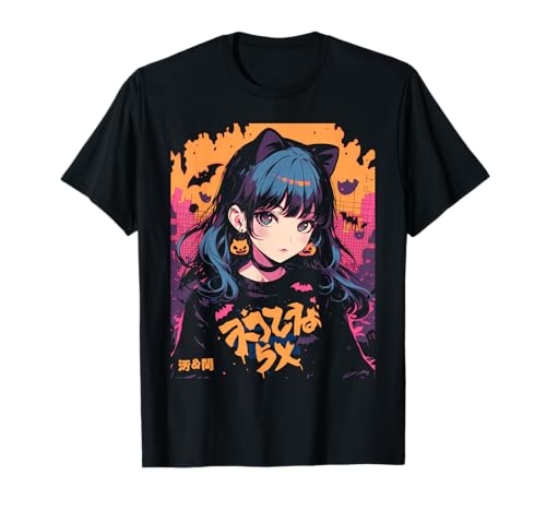Halloween Kürbis Pastell Anime Girl Waifu Fledermäuse Gruseliges Kawaii T-Shirt von Alternative Halloween Manga Japan Anime Woman co.