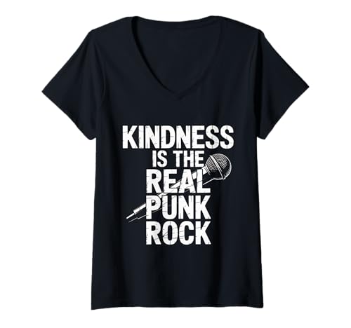 Damen Humorvoller Spruch Kindness is The Real Punk Rock Damen Herren T-Shirt mit V-Ausschnitt Damen Humorvoller Spruch Kindness is The Real Punk Rock Damen Herren T-Shirt mit V-Ausschnitt von Alternative Music Rebel Positivity Microphone Vibe