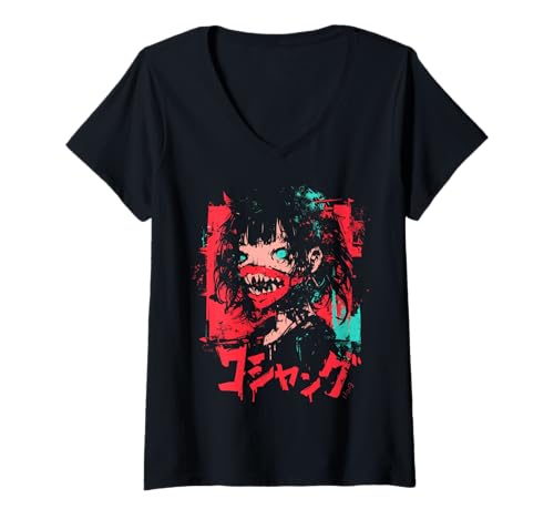 Damen Goth Grunge Dämon Anime Girl Waifu Horror Alt-Ästhetik T-Shirt mit V-Ausschnitt Damen Goth Grunge Dämon Anime Girl Waifu Horror Alt-Ästhetik T-Shirt mit V-Ausschnitt von Alternative Vaporwave Gothic Sad Alt Grunge Woman