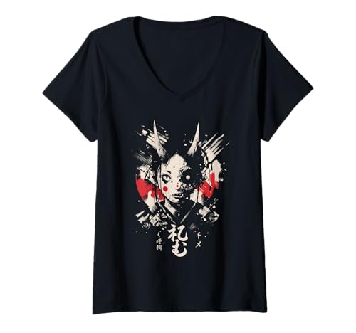 Damen Goth Grunge Dämon Anime Girl Waifu Horror Alt-Ästhetik T-Shirt mit V-Ausschnitt von Alternative Vaporwave Gothic Sad Alt Grunge Woman