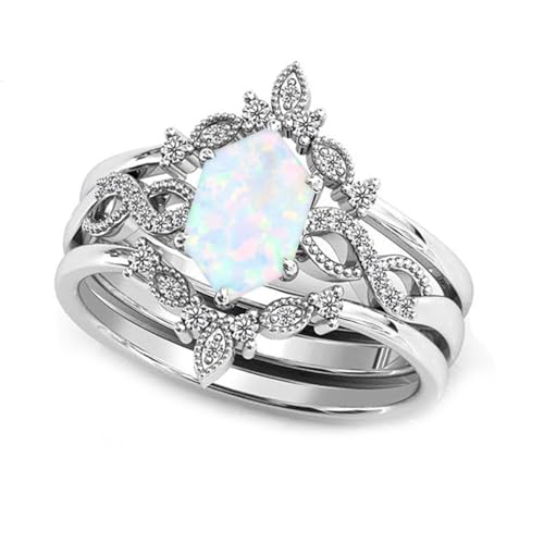 1 Karat Hexagon Schliff Weißer Opal Verlobungsring Set 925 Sterling Silber Erstellt Weißer Opal mit Moissanite Drei Ring Set für Verlobte Jahrestag Frauen Geschenke 1 Karat Hexagon Schliff Weißer Opal Verlobungsring Set 925 Sterling Silber Erstellt Weißer Opal mit Moissanite Drei Ring Set für Verlobte Jahrestag Frauen Geschenke von Althum