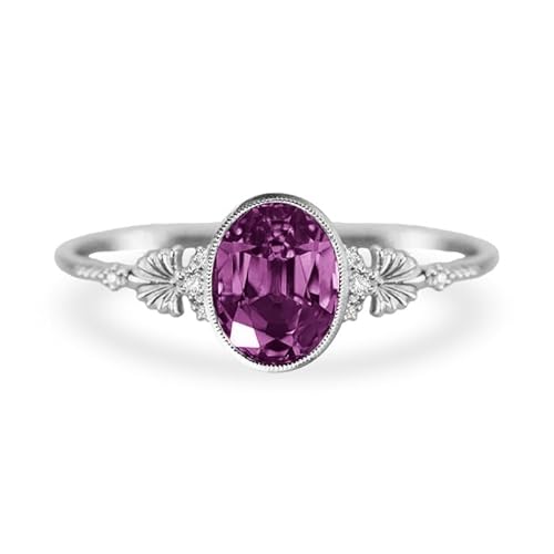 Althum 1,5 Karat Amethyst Personalisierter Ring mit Moissanit 925er Sterlingsilber Ovaler Februar Amethyst Geburtsstein Verlobungsringe Jahrestagsschmuck Geschenke für Frauen von Althum