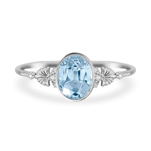 Althum 1,5 Karat Aquamarin Personalisierter Ring mit Moissanit 925er Sterlingsilber Ovaler März Aquamarin Geburtsstein Verlobungsringe Jahrestagsschmuck Geschenke für Frauen von Althum