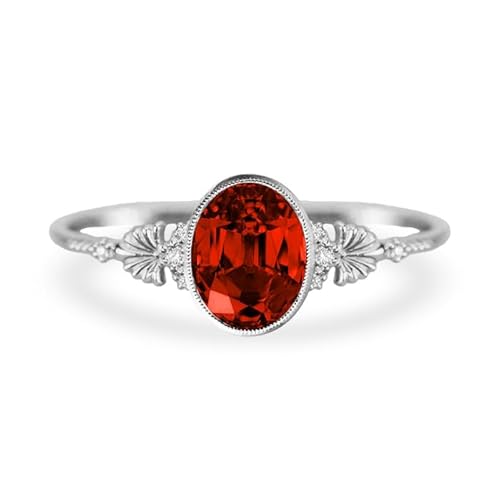 Althum 1,5 Karat Granat Personalisierter Ring mit Moissanit 925er Sterlingsilber Ovaler Januar Granat Geburtsstein Verlobungsringe Jahrestagsschmuck Geschenke für Frauen von Althum