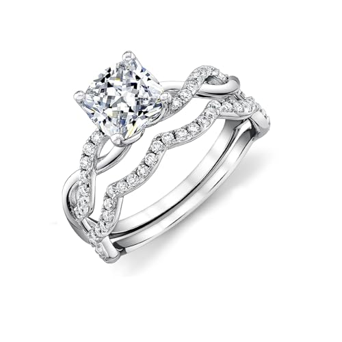 Althum 1,5 Karat Moissanit-Verlobungsringe, 925er Sterlingsilber Kissenschliff Moissanit-Brautring-Set Schmuckgeschenk für Frauen von Althum