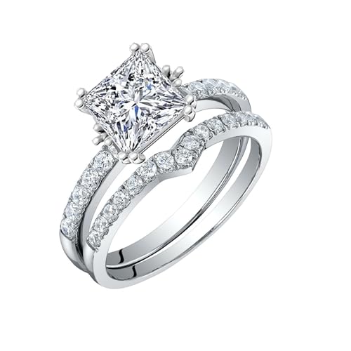 Althum 1,5 Karat Moissanit-Verlobungsringe 925er Sterlingsilber Prinzessschliff Moissanit-Brautring-Set Schmuckgeschenk für Frauen von Althum