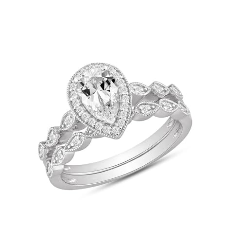 Althum 1,5 Karat Moissanit-Verlobungsringe 925er Sterlingsilber Tropfen Schliff Moissanit-Brautring-Set Schmuckgeschenk für Frauen von Althum