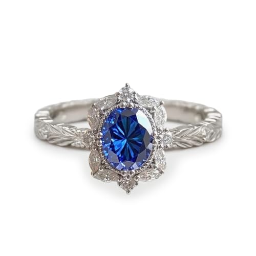 Althum 1,5 Karat Ovaler Saphirring Personalisierbar Ring 925er Sterlingsilber Saphir Geburtssteinringe für September Jubiläums-Schmuckgeschenk für Damen von Althum