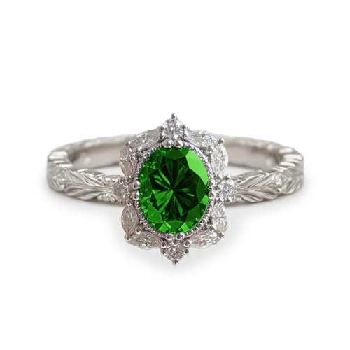 Althum 1,5 Karat Ovaler Smaragd Personalisierter Ring aus 925er Sterlingsilber Smaragd-Geburtssteinringe für Mai Jubiläumsschmuck für Frauen von Althum