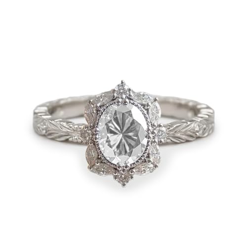 Althum 1,5 Karat Ovaler Weißer Kristall Personalisierter Ring aus 925er Sterlingsilber Weißer Kristall-Geburtssteinringe für April, Jubiläums-Schmuckgeschenk für Frauen von Althum