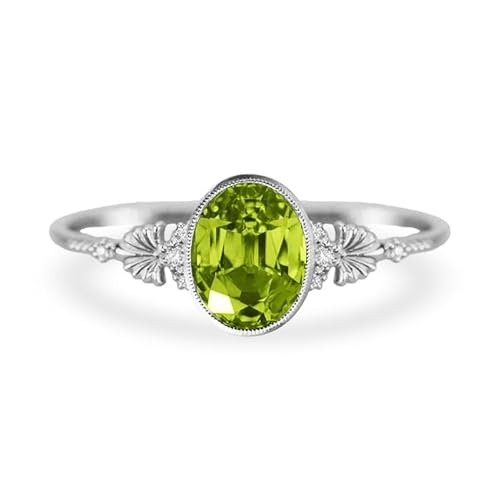 Althum 1,5 Karat Peridot Personalisierter Ring mit Moissanit 925er Sterlingsilber Ovaler August Peridot Geburtsstein Verlobungsringe Jahrestagsschmuck Geschenke für Frauen von Althum