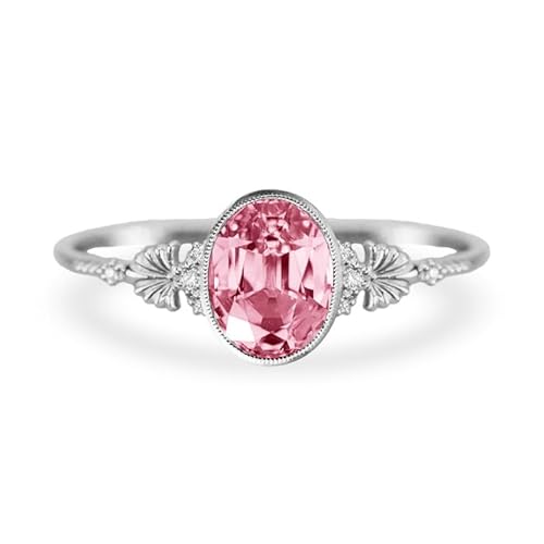 Althum 1,5 Karat Rosa Turmalin Personalisierter Ring mit Moissanit 925er Sterlingsilber Ovaler Oktober Rosa Turmalin Geburtsstein Verlobungsringe Jahrestagsschmuck Geschenke für Frauen von Althum