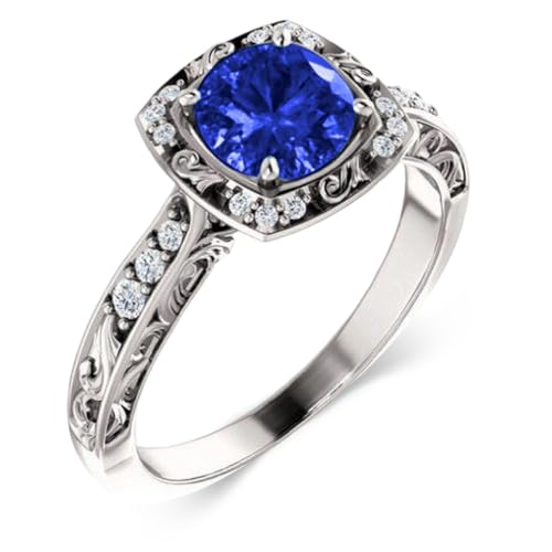 Althum 1,5 Karat Runder Blauer Saphirring mit Moissanit 925er Sterlingsilber Saphir-Verlobungsring mit Moissanit Schmuckgeschenke zum Jahrestag Geschenke für Damen von Althum