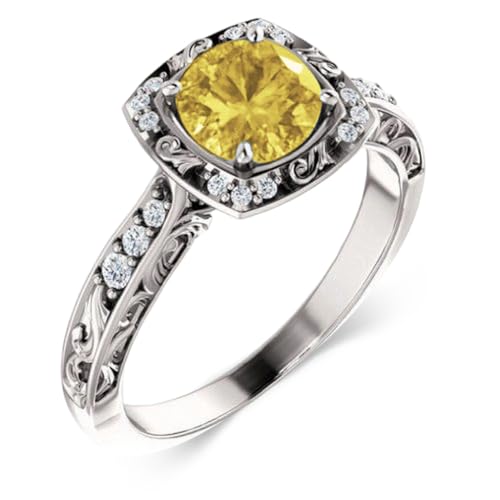 Althum 1,5 Karat Runder Gelber Citrinring mit Moissanit 925er Sterlingsilber Citrin-Verlobungsring Moissanit-Schmuckgeschenke zum Jahrestag für Frauen von Althum