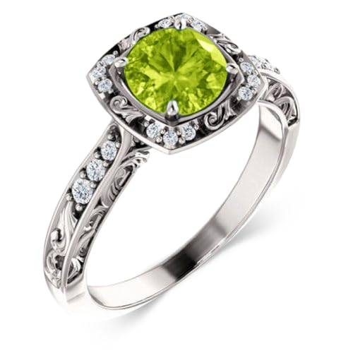 Althum 1,5 Karat Runder Peridotring mit Moissanit 925er Sterlingsilber Peridot-Verlobungsring mit Moissanit Schmuckgeschenke zum Jahrestag Geschenke für Damen von Althum