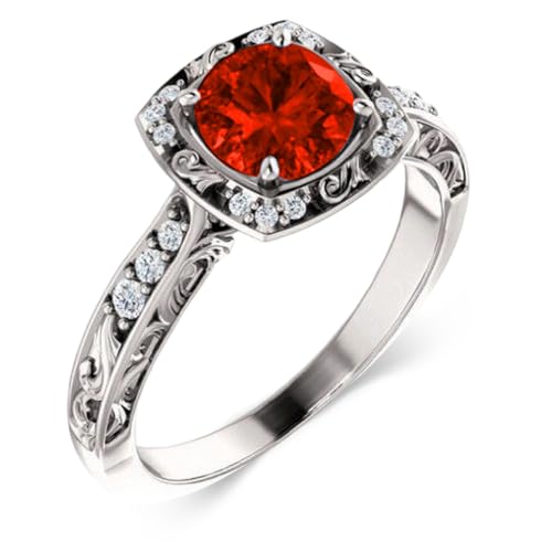 Althum 1,5 Karat Runder Roter Granatring mit Moissanit Verlobungsring mit Granat und Moissanit Schmuckgeschenke zum Jahrestagfür Damen von Althum