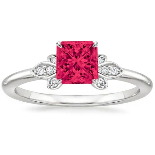 Althum 1 Karat Personalisierter Ring mit Prinzessinnen-Rubin Geburtsstein Juli Verlobungsringe Jubiläumsgeschenk für Frauen. von Althum