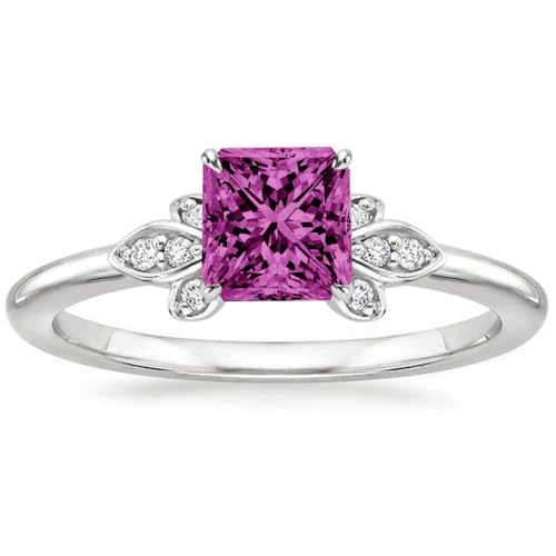 Althum 1 Karat Prinzessinnen-Amethyst Personalisierter Ring aus 925er Sterlingsilber Verlobungsringe mit Februar-Geburtsstein und Amethyst Schmuck zum Jahrestag für Frauen von Althum