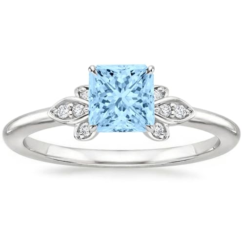 Althum 1 Karat Prinzessinnen-Aquamarin Personalisierter Ring aus 925er Sterlingsilber Verlobungsringe mit März-Geburtsstein und Aquamarin Schmuck zum Jahrestag für Frauen von Althum