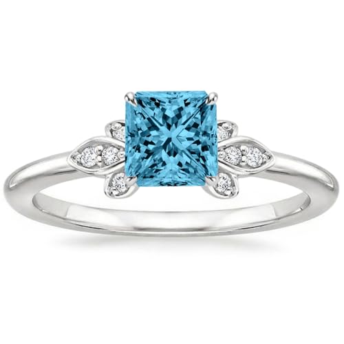 Althum 1 Karat Prinzessinnen-Ring mit Prinzessinnen-Blautopas personalisierter Ring mit Prinzessinnen-Blautopas Geburtsstein Dezember Verlobungsringe Jubiläumsgeschenk für Frauen. von Althum