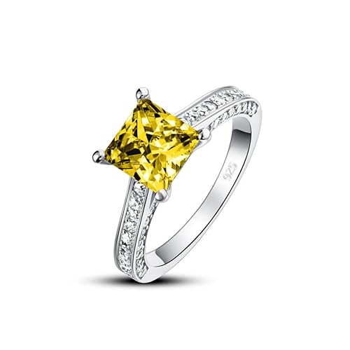 Althum 1 Karat Quadratischer Citrin Geburtsstein-Ehering 925er Sterlingsilber November Geburtsstein-Ehering mit Moissanit Jahrestagsschmuck Geschenk für Frauen von Althum