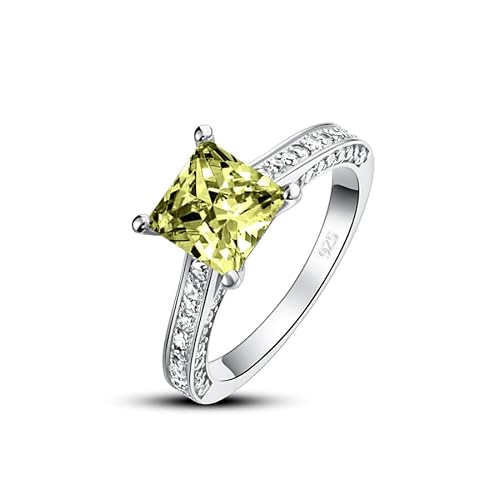Althum 1 Karat Quadratischer Peridot Geburtsstein-Ehering 925er Sterlingsilber August Geburtsstein-Ehering mit Moissanit Jahrestagsschmuck Geschenk für Frauen von Althum