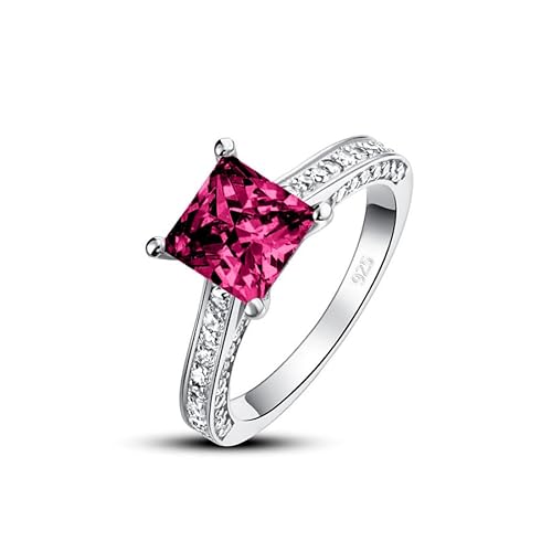 Althum 1 Karat Quadratischer Ruby Geburtsstein-Ehering 925er Sterlingsilber Juli Geburtsstein-Ehering mit Moissanit Jahrestagsschmuck Geschenk für Frauen von Althum