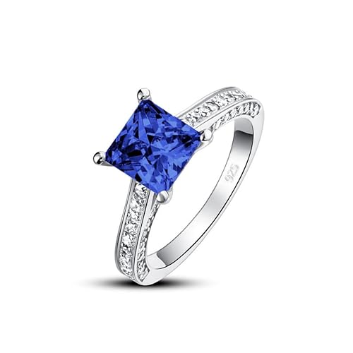 Althum 1 Karat Quadratischer Saphir Geburtsstein-Ehering 925er Sterlingsilber September Geburtsstein-Ehering mit Moissanit Jahrestagsschmuck Geschenk für Frauen von Althum