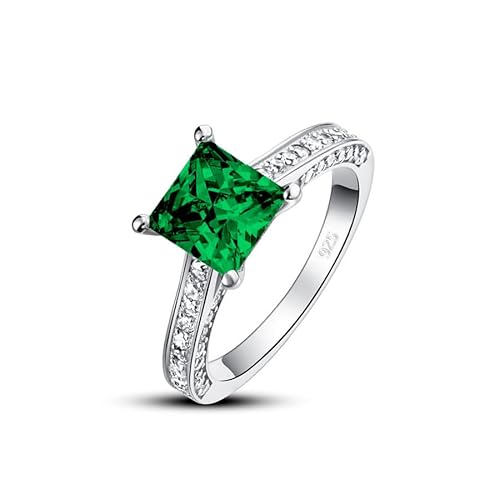 Althum 1 Karat Quadratischer Smaragd Geburtsstein-Ehering 925er Sterlingsilber Mai Geburtsstein-Ehering mit Moissanit Jahrestagsschmuck Geschenk für Frauen von Althum