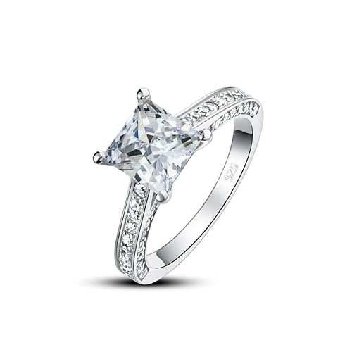 Althum 1 Karat Quadratischer Weißer Kristall Geburtsstein-Ehering 925er Sterlingsilber April Geburtsstein-Ehering mit Moissanit Jahrestagsschmuck Geschenk für Frauen von Althum