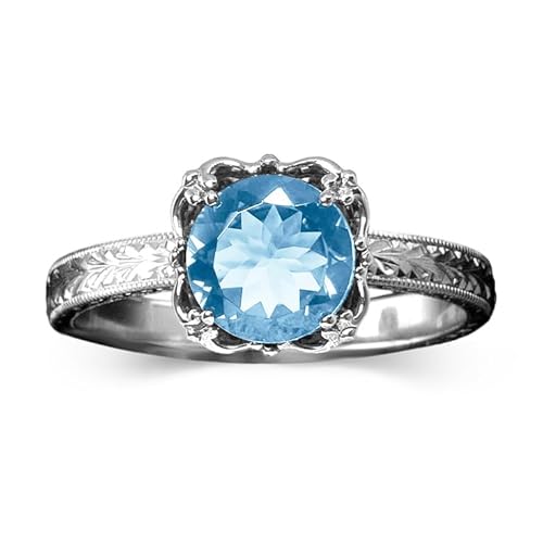 Althum 1 Karat Runder Aquamarin-Statement-Ring 925er Sterlingsilber Blauem Aquamarin Geburtsstein März Jubiläumsschmuck für Damen von Althum