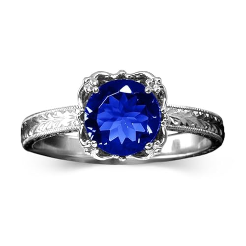 Althum 1-Karat-Runder Saphir Statement-Ringblauer 925er Sterlingsilber Blauer Saphir Geburtsstein September Jubiläumsschmuck Geschenke für Frauen von Althum
