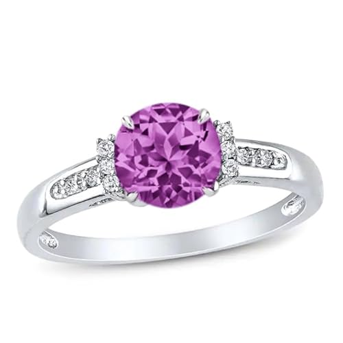 Althum 1 Karat Rundschliff Amethyst Verlobungsring 925 Sterling Silber Februar Amethyst Geburtsstein mit Moissanit Ring Schmuck Geschenk für Frauen von Althum