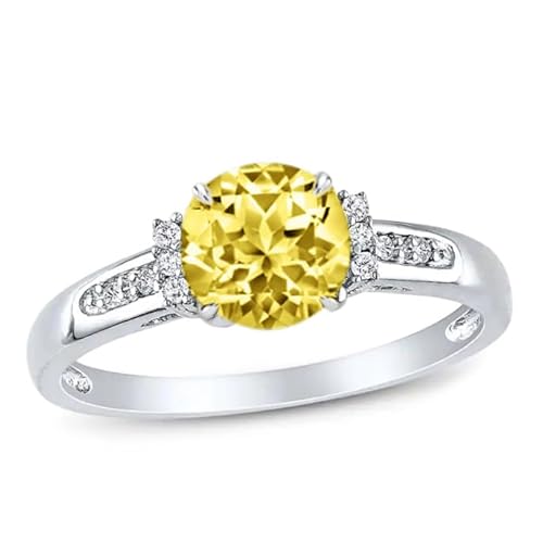 Althum 1 Karat Rundschliff Citrin Verlobungsring 925 Sterling Silber November Citrin Geburtsstein mit Moissanit Ring Schmuck Geschenk für Frauen von Althum