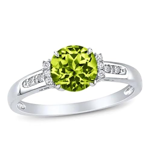Althum 1 Karat Rundschliff Peridot Verlobungsring 925 Sterling Silber August Peridot Geburtsstein mit Moissanit Ring Schmuck Geschenk für Frauen von Althum