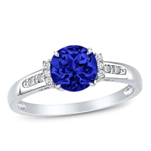 Althum 1 Karat Rundschliff Saphir Verlobungsring 925 Sterling Silber September Saphir Geburtsstein mit Moissanit Ring Schmuck Geschenk für Frauen von Althum