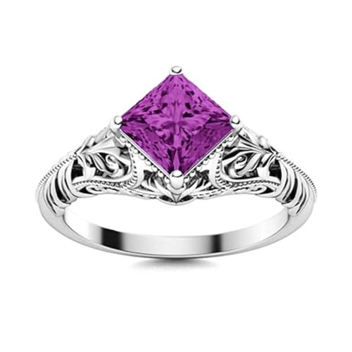 Althum 1CT Quadratschliff Amethyst Verlobungsring 925 Sterling Silber Februar Amethyst Geburtsstein Ring Jahrestag Schmuck Geschenk für Frauen von Althum
