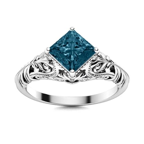 Althum 1CT Quadratschliff Blauer Topas Verlobungsring 925 Sterling Silber Dezember Blauer Topas Geburtsstein Ring Jahrestag Schmuck Geschenk für Frauen von Althum