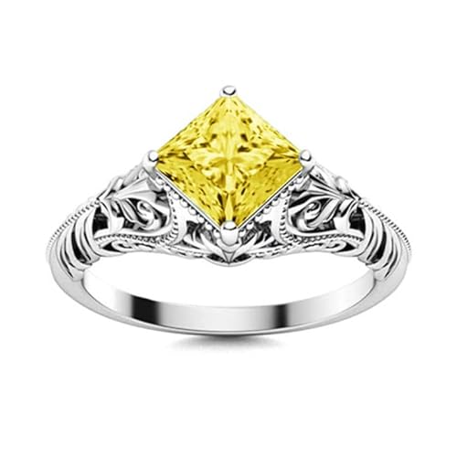 Althum 1CT Quadratschliff Citrin Verlobungsring 925 Sterling Silber November Citrin Geburtsstein Ring Jahrestag Schmuck Geschenk für Frauen von Althum