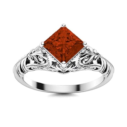 Althum 1CT Quadratschliff Granat Verlobungsring 925 Sterling Silber Januar Granat Geburtsstein Ring Jahrestag Schmuck Geschenk für Frauen von Althum
