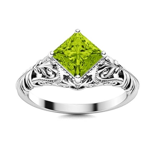 Althum 1CT Quadratschliff Peridot Verlobungsring 925 Sterling Silber August Peridot Geburtsstein Ring Jahrestag Schmuck Geschenk für Frauen von Althum