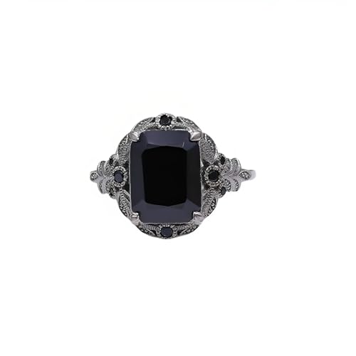 Althum 2 Karat Vintage Schwarzer Onyx Personalisierter Ring 925 Sterling Silber Smaragdschliff Schwarzer Onyx Verlobungsringe Schmuck zum Jahrestag Geschenk für Frauen von Althum