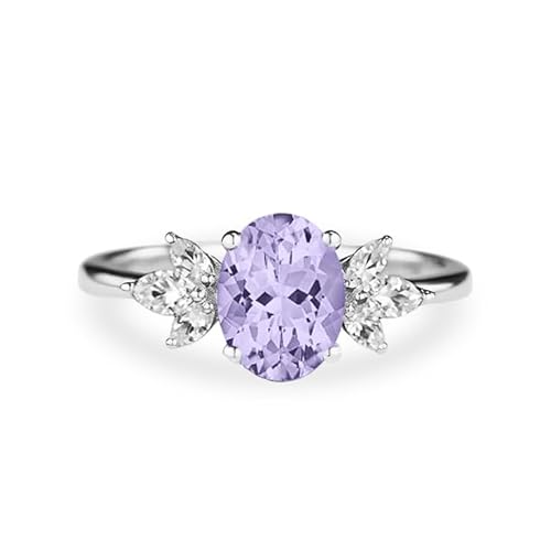 Althum Alexandrit Personalisierter Geburtssteinring mit Moissanit 925er Sterlingsilber Oval 6 x 8 mm Juni Alexandrit Geburtssteinen Verlobungsringe Schmuckgeschenke zum Jahrestag für Frauen von Althum
